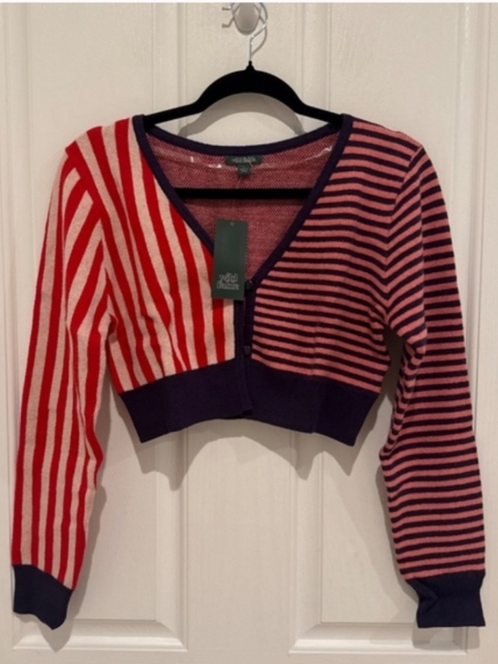 wild fable Red & Navy Mixed-Stripe Cropped Cardigan - Picture 2 of 3